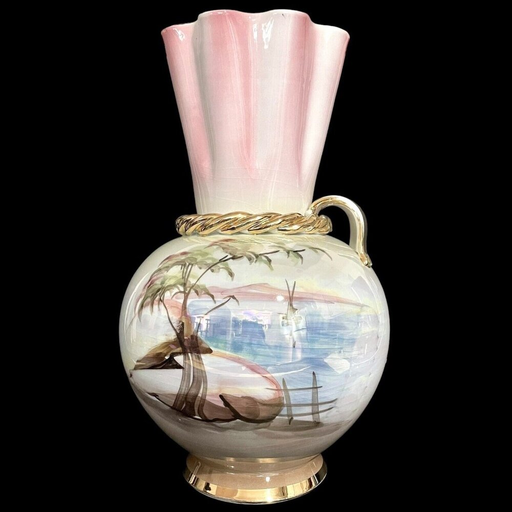 Vintage 2000 Ernesto Conti Porcelain Art Vase Lusterware Italy Hand Painted